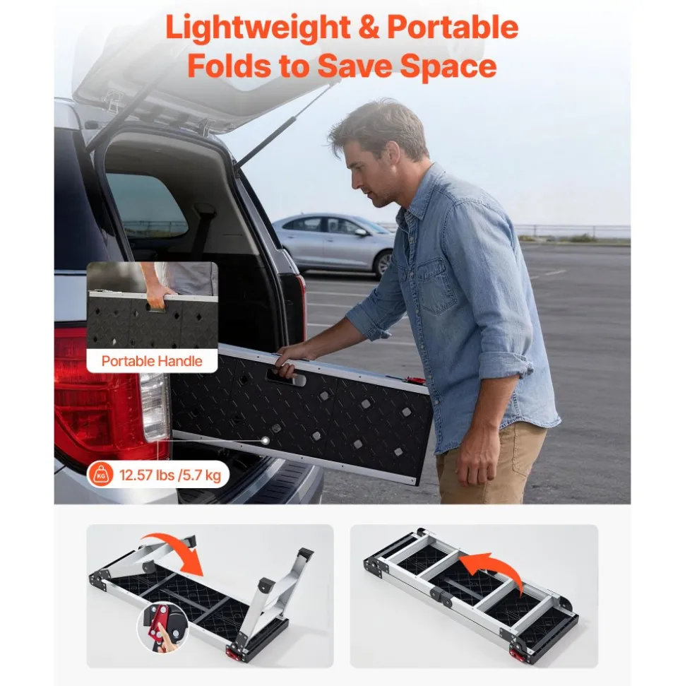 VEVOR Folding Work Platform, 35.8 x 12.2 in Aluminum Step Stool, 16.5 in Height, 500 lbs Load Capacity, Heavy Duty Platform Ladder with Locks, Portable Work Bench for Painting & Maintenance & Home