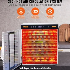 VEVOR Food Dehydrator Machine, 10 Stainless Steel Trays, 1000W Electric Food Dryer with Digital Adjustable Timer & Temperature for Jerky, Herb, Meat, Beef, Fruit, Dog Treats and Vegetables