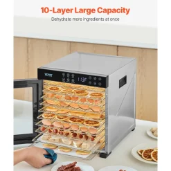 VEVOR Food Dehydrator Machine, 10 Stainless Steel Trays, 1000W Electric Food Dryer with Adjustable Temperature & 24-Hour Timer, Food-Dehydrator for Jerky, Meat, Fruit, Vegetables, Herbs, Dog Treats