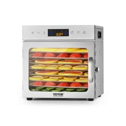 VEVOR Food Dehydrator Machine, 6 Stainless Steel Trays, 400W Electric Food Dryer with Adjustable Temperature & 24-Hour Timer, Freeze Dryer for Jerky, Meat, Fruit, Vegetables, Herbs, Dog Treats