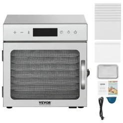 VEVOR Food Dehydrator Machine, 6 Stainless Steel Trays, 400W Electric Food Dryer with Adjustable Temperature & 24-Hour Timer, Freeze Dryer for Jerky, Meat, Fruit, Vegetables, Herbs, Dog Treats