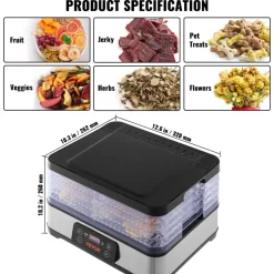 VEVOR Food Dehydrator Machine, 5-Tray Fruit Dehydrator, 300W Electric Food Dryer w/ Digital Adjustable Timer & Temperature for Jerky, Herb, Meat, Beef, Fruit, Dog Treats and Vegetables, ETL Listed