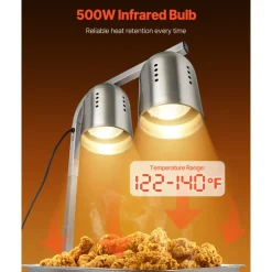 VEVOR Food Heat Lamp, 500W Bulbs, Commercial Food Warmer Light, Electric Stainless Steel French Fry Heating Lamp, Free-standing, Catering Food Warming Equipment for Kitchen Buffet Restaurant, Silver