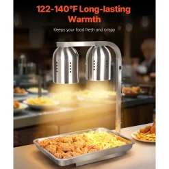 VEVOR Food Heat Lamp, 500W Bulbs, Commercial Food Warmer Light, Electric Stainless Steel French Fry Heating Lamp, Free-standing, Catering Food Warming Equipment for Kitchen Buffet Restaurant, Silver