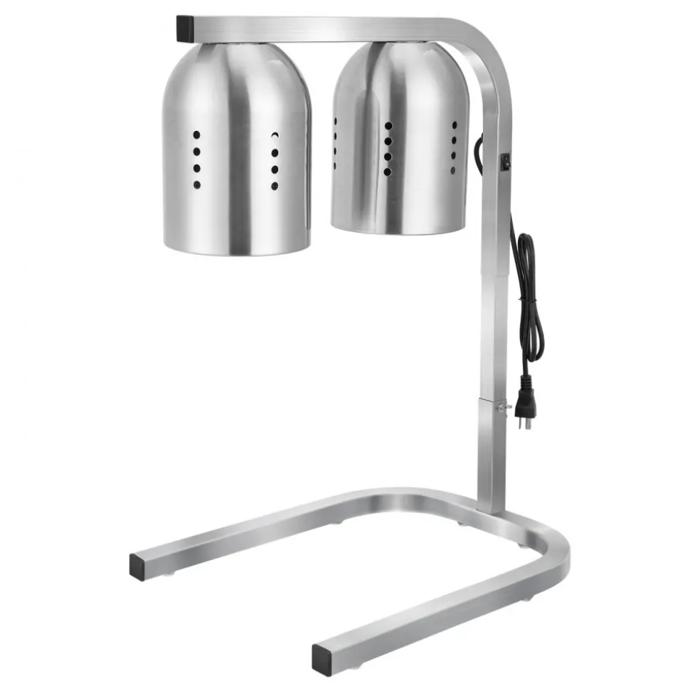 VEVOR Food Heat Lamp, 500W Bulbs, Commercial Food Warmer Light, Electric Stainless Steel French Fry Heating Lamp, Free-standing, Catering Food Warming Equipment for Kitchen Buffet Restaurant, Silver