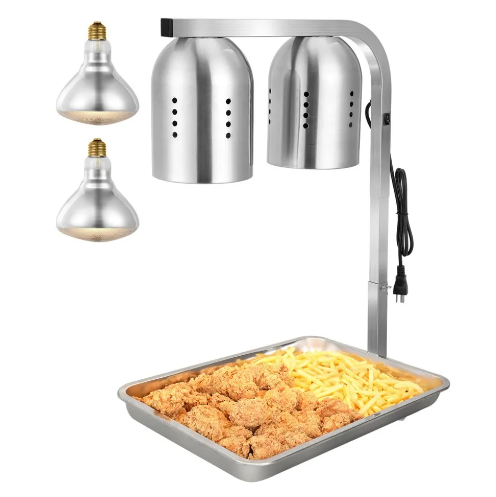 VEVOR Food Heat Lamp, 500W Bulbs, Commercial Food Warmer Light, Electric Stainless Steel French Fry Heating Lamp, Free-standing, Catering Food Warming Equipment for Kitchen Buffet Restaurant, Silver