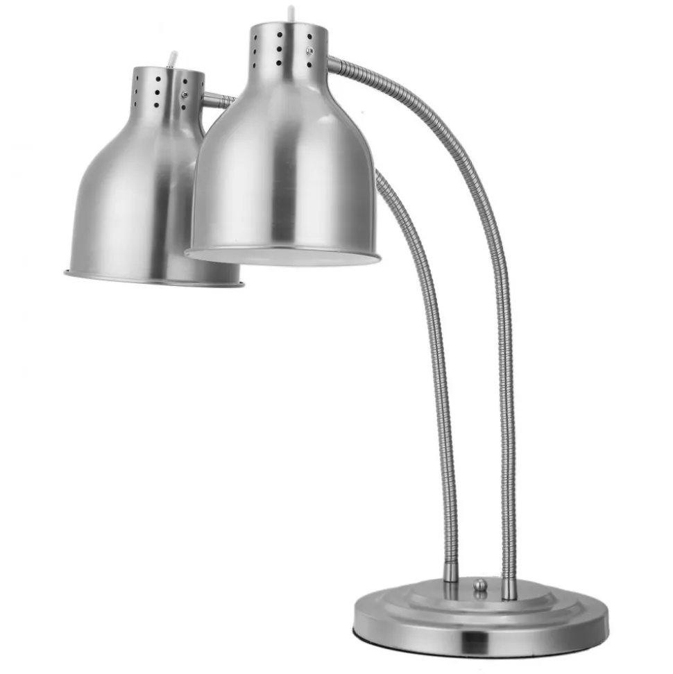 VEVOR Food Heat Lamp, 500W Electric Commercial Food Warmer Light, 2-Head Stainless Steel French Fry Heating Lamp with 3 Bulbs, Catering Food Warming Equipment for Kitchen, Buffet, Restaurant, Silver