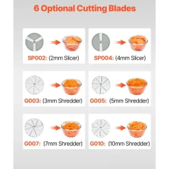 VEVOR Food Processor & Vegetable Chopper, 2 Feeding Holes Food-Grade Stainless Steel Food Processor Chopper with Detachable 6 Blades, 3mm/5mm/7mm/10mm Shredder, 2mm/4mm Slicer, for Vegetables, Fruit