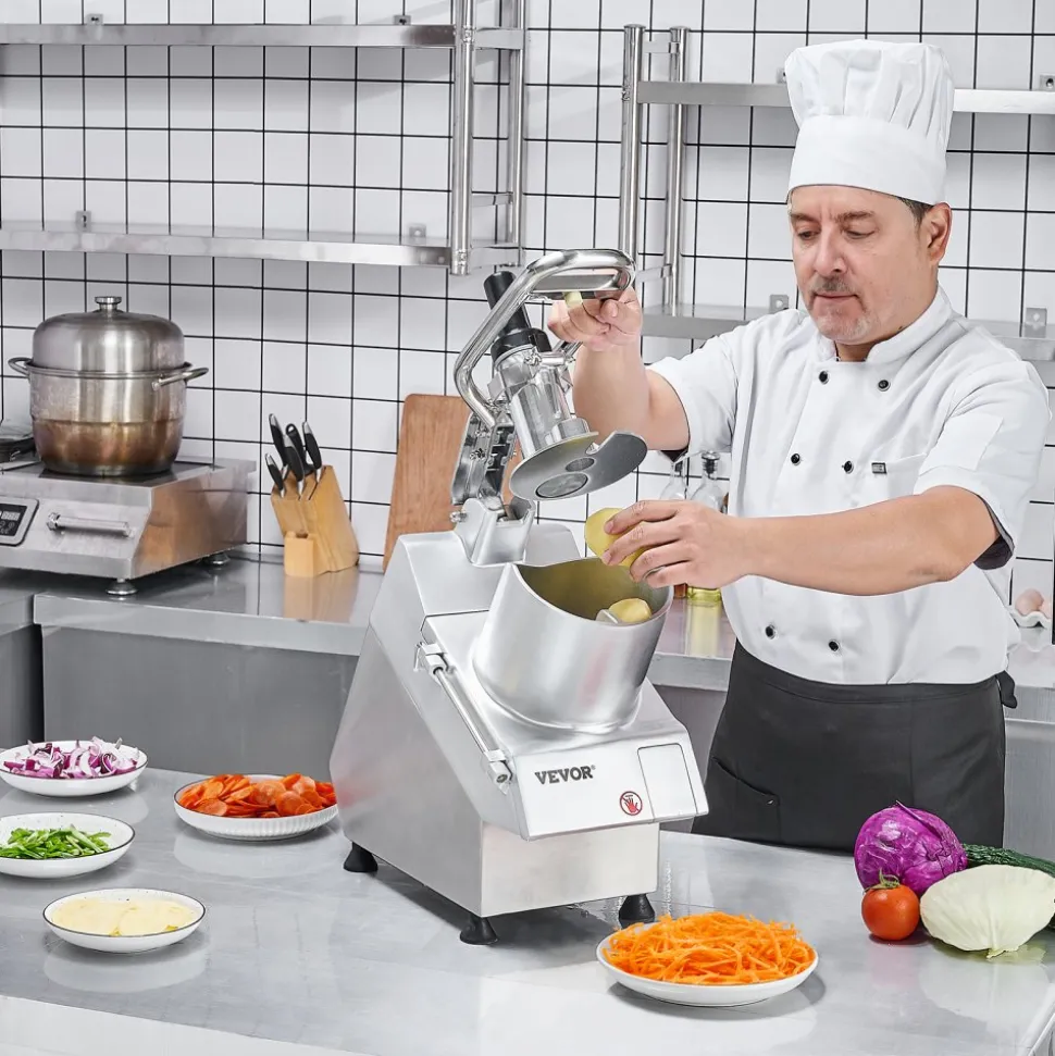 VEVOR Food Processor & Vegetable Chopper, 2 Feeding Holes Food-Grade Stainless Steel Food Processor Chopper with Detachable 6 Blades, 3mm/5mm/7mm/10mm Shredder, 2mm/4mm Slicer, for Vegetables, Fruit