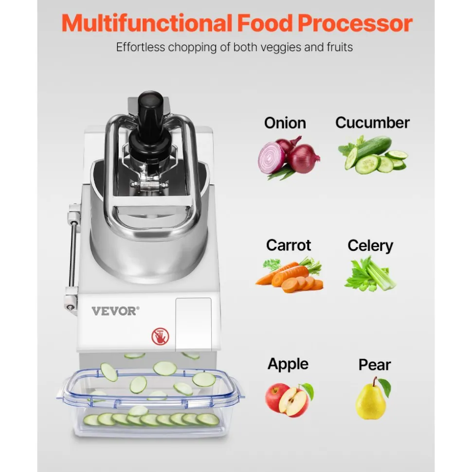 VEVOR Food Processor & Vegetable Chopper, 2 Feeding Holes Food-Grade Stainless Steel Food Processor Chopper with Detachable 6 Blades, 3mm/5mm/7mm/10mm Shredder, 2mm/4mm Slicer, for Vegetables, Fruit