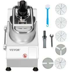 VEVOR Food Processor & Vegetable Chopper, 2 Feeding Holes Food-Grade Stainless Steel Food Processor Chopper with Detachable 6 Blades, 3mm/5mm/7mm/10mm Shredder, 2mm/4mm Slicer, for Vegetables, Fruit