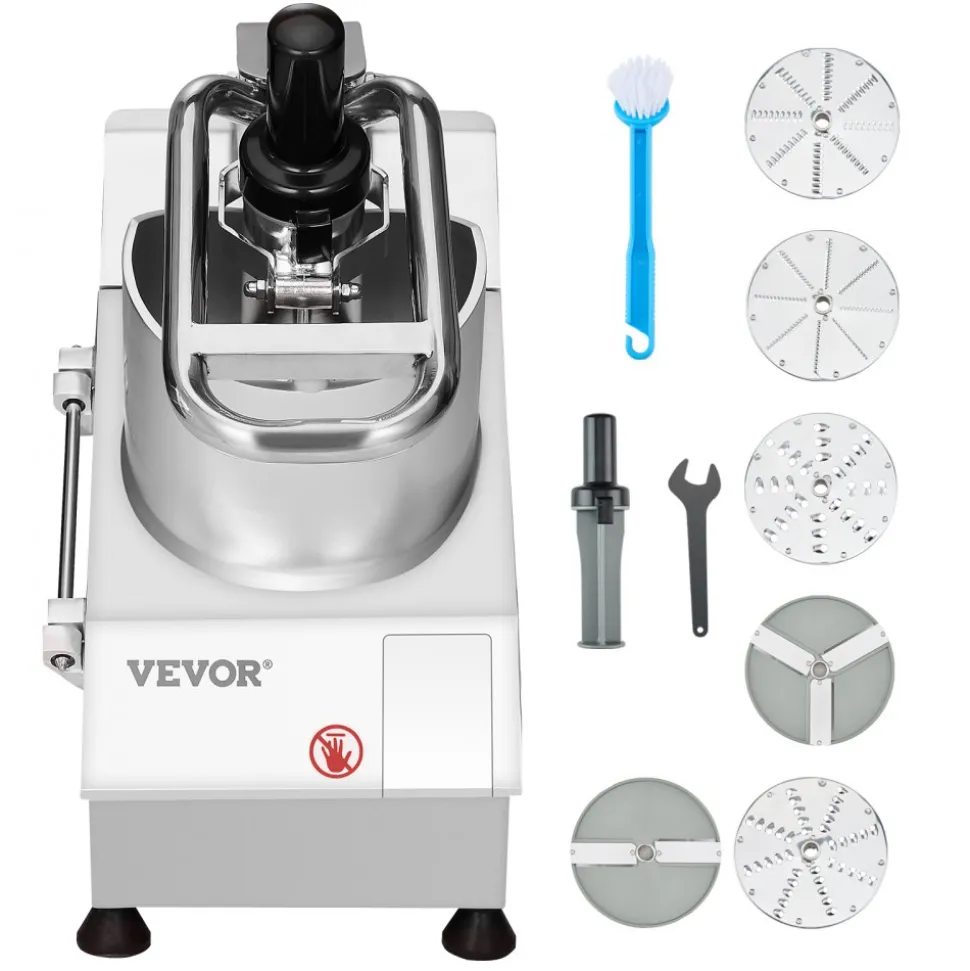 VEVOR Food Processor & Vegetable Chopper, 2 Feeding Holes Food-Grade Stainless Steel Food Processor Chopper with Detachable 6 Blades, 3mm/5mm/7mm/10mm Shredder, 2mm/4mm Slicer, for Vegetables, Fruit