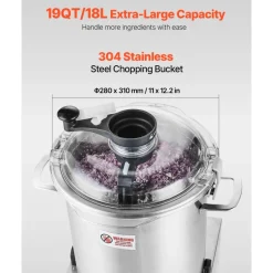 VEVOR Food Processor & Vegetable Chopper, 19 Quart Food-Grade Stainless Steel Food Processor Chopper with S-Curve Blade and Scraper, Ideal for Chopping Vegetables, Fruit, Grains, Nuts