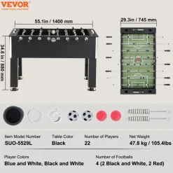 VEVOR Foosball Table, 55 inch Standard Size Foosball Table, Indoor Full Size Foosball Table for Home, Family, and Game Room, Soccer with Foosball Table Set, Includes 4 Balls and 4 Cup Holders