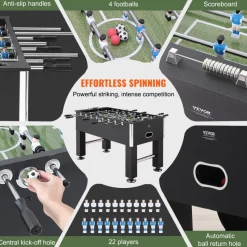 VEVOR Foosball Table, 55 inch Standard Size Foosball Table, Indoor Full Size Foosball Table for Home, Family, and Game Room, Soccer with Foosball Table Set, Includes 4 Balls and 4 Cup Holders