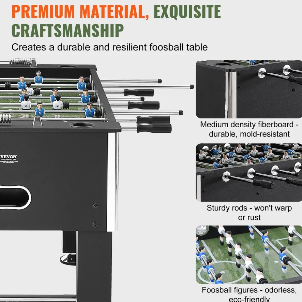 VEVOR Foosball Table, 55 inch Standard Size Foosball Table, Indoor Full Size Foosball Table for Home, Family, and Game Room, Soccer with Foosball Table Set, Includes 4 Balls and 4 Cup Holders