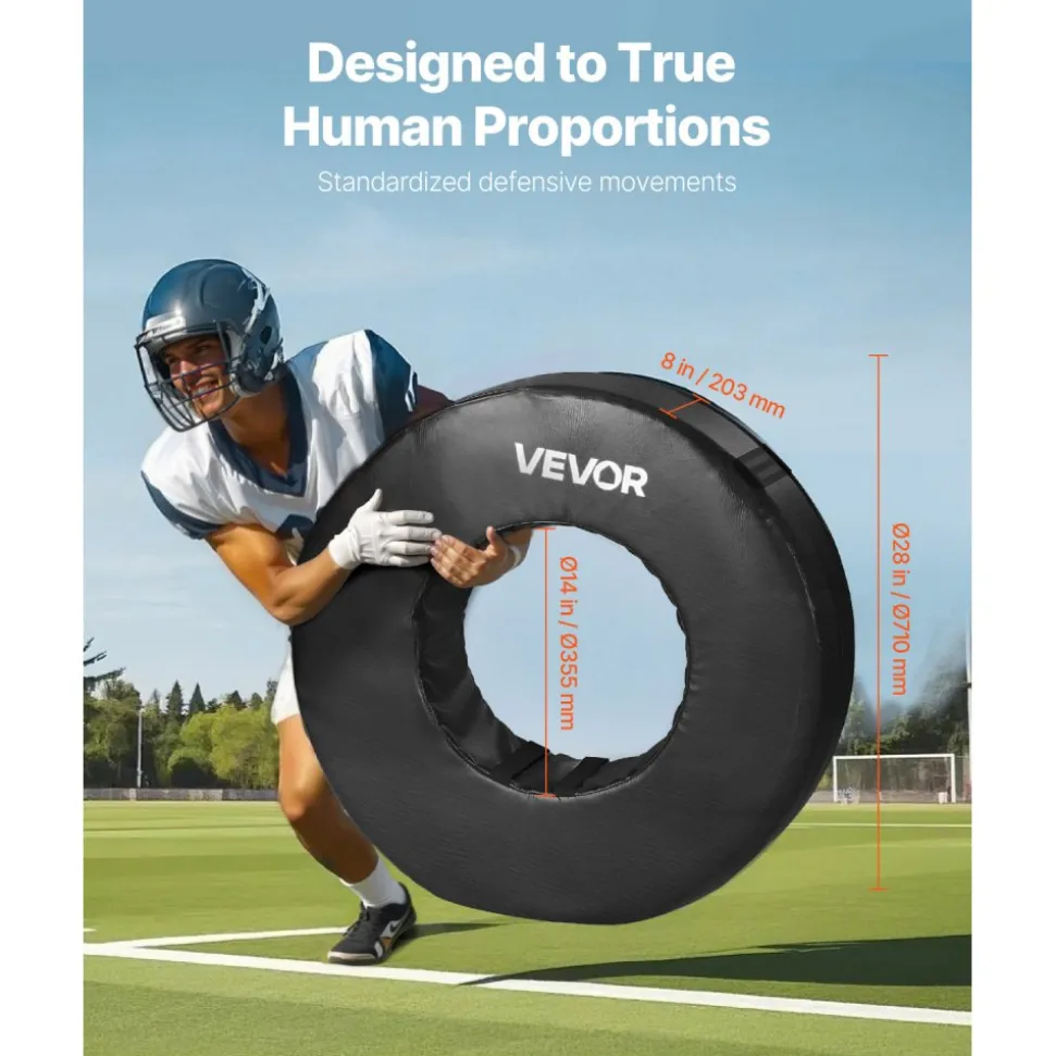 VEVOR Football Tackle Wheel, Football Tackling Dummy, Waterproof PVC and High-Density Sponge Tackle Ring, Dummies Training Equipment with Straps, for Blocking, Hitting Drills and Practice, Black, 1PCS
