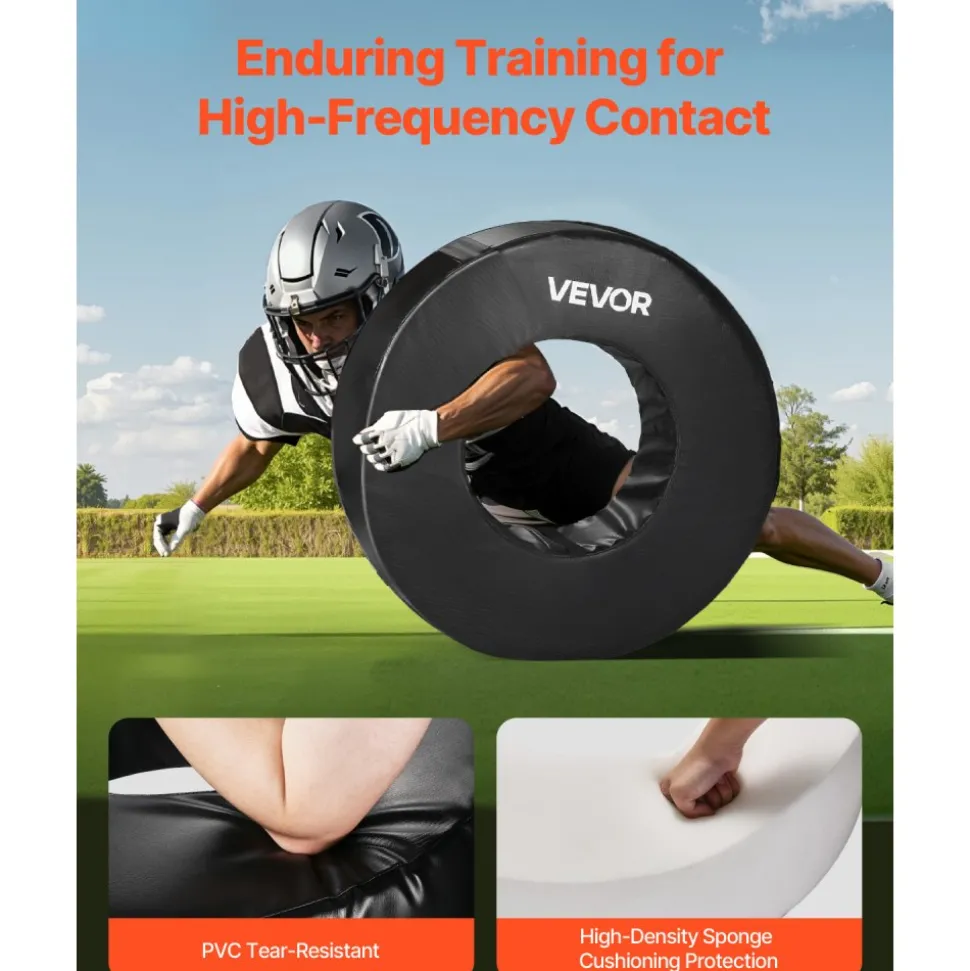 VEVOR Football Tackle Wheel, Football Tackling Dummy, Waterproof PVC and High-Density Sponge Tackle Ring, Dummies Training Equipment with Straps, for Blocking, Hitting Drills and Practice, Black, 1PCS