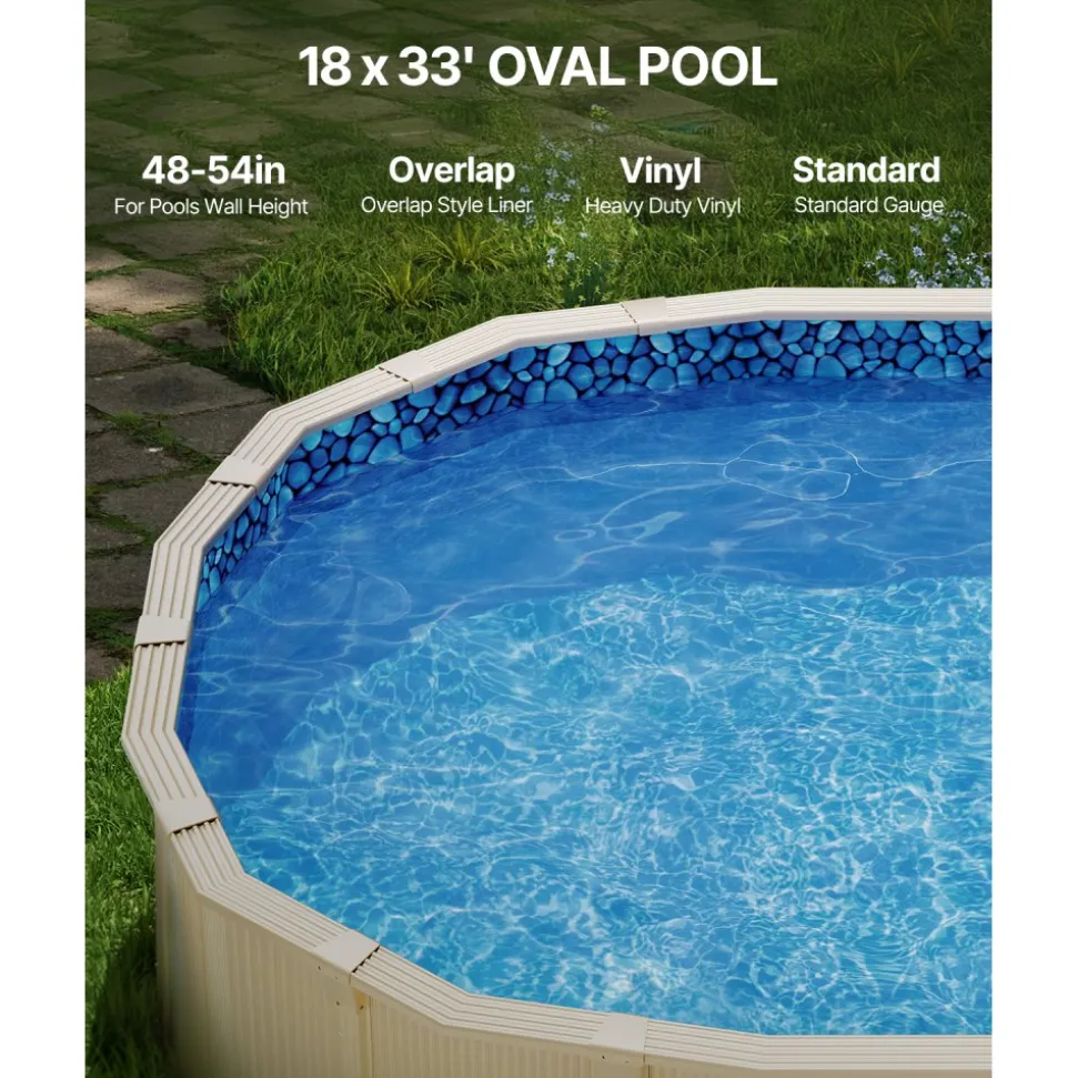 VEVOR 18-Foot-by-33-Foot Oval Pool Liner for Overlap Above Ground Swimming Pools, 48-to-54inch Wall Height, Durable Standard Gauge Vinyl