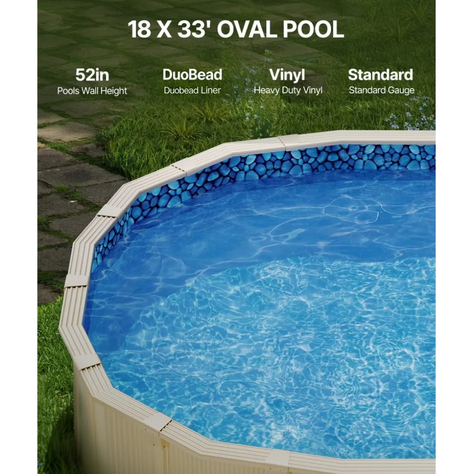 VEVOR 18-Foot-by-33-Foot Oval Pool Liner for Unibead Above Ground Swimming Pools, Standard Gauge, 52inch Wall Height