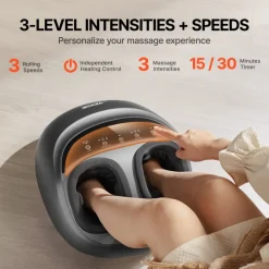 VEVOR Foot Massager Machine with Heat, Deep-Kneading, Compression, and Shiatsu for Plantar Fasciitis, Neuropathy, Gifts for Men, Women - Fits up to Men Size 12