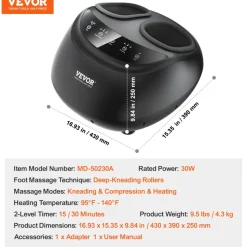 VEVOR Foot Massager Machine with Heat, Deep-Kneading, Compression, and Shiatsu for Plantar Fasciitis, Neuropathy, Gifts for Men, Women - Fits up to Men Size 12