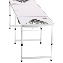 VEVOR 8 Foot Portable Beer Pong Table, Folding Tailgate Table, Cup Holes, Dry Erase Markers and Carrying Handles, Adjustable Height, Lightweight Table for Office, Tailgate Party & Camping, White