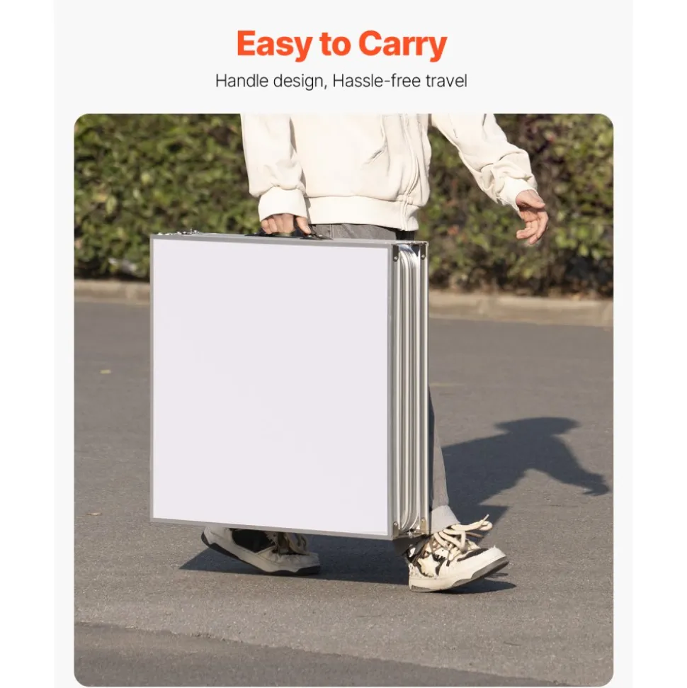 VEVOR 8 Foot Portable Beer Pong Table, Folding Tailgate Table, Cup Holes, Dry Erase Markers and Carrying Handles, Adjustable Height, Lightweight Table for Office, Tailgate Party & Camping, White
