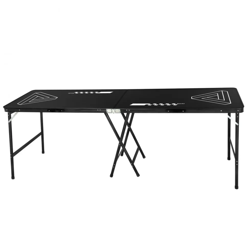 VEVOR 8 Foot Portable Beer Pong Table, Foldable 36 inch Heightened Table, Carrying Handles and 6 Pong Balls, Lightweight Tailgate Table for Office, Tailgate Party, Travel & Camping, Black