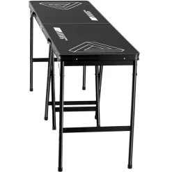 VEVOR 8 Foot Portable Beer Pong Table, Foldable 36 inch Heightened Table, Carrying Handles and 6 Pong Balls, Lightweight Tailgate Table for Office, Tailgate Party, Travel & Camping, Black