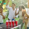 VEVOR 8 Foot Portable Beer Pong Table, Foldable Tailgate Table,Carrying Handles and 6 Pong Balls, Adjustable Height, Lightweight Table for Office, Tailgate Party, Travel and Camping, Black