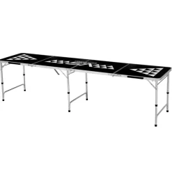 VEVOR 8 Foot Portable Beer Pong Table, Foldable Tailgate Table,Carrying Handles and 6 Pong Balls, Adjustable Height, Lightweight Table for Office, Tailgate Party, Travel and Camping, Black
