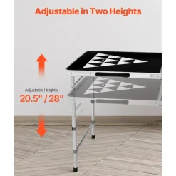 VEVOR 8 Foot Portable Beer Pong Table, Foldable Tailgate Table,Carrying Handles and 6 Pong Balls, Adjustable Height, Lightweight Table for Office, Tailgate Party, Travel and Camping, Black