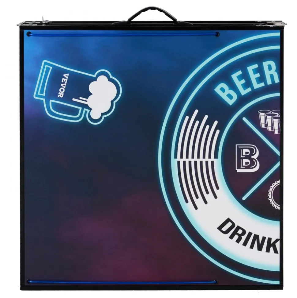 VEVOR 8 Foot Portable Beer Pong Table, LED Lights, Foldable Tailgate Table with Carrying Handles and 6 Pong Balls, Adjustable Height, Lightweight Table for Office, Tailgate Party, Travel & Camping