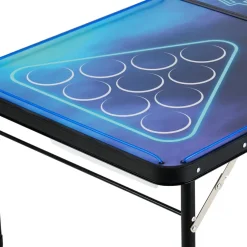 VEVOR 8 Foot Portable Beer Pong Table, LED Lights, Foldable Tailgate Table with Carrying Handles and 6 Pong Balls, Adjustable Height, Lightweight Table for Office, Tailgate Party, Travel & Camping