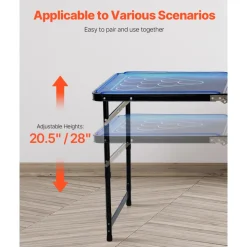 VEVOR 8 Foot Portable Beer Pong Table, LED Lights, Foldable Tailgate Table with Carrying Handles and 6 Pong Balls, Adjustable Height, Lightweight Table for Office, Tailgate Party, Travel & Camping