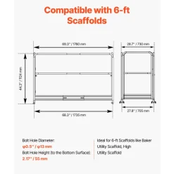 VEVOR 6 Foot Scaffolding Safety Guardrail, Rustproof Solid Carbon Steel Scaffold Guard Rail of 55.4 lbs Load Capacity, Baker Style Metal Guardrails Accessory System for Scaffolding Platform, Yellow