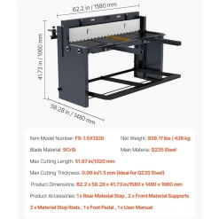 VEVOR Foot Stomp Sheet Metal Shear, 52 in Width Manual Floor Shear, with Soild Steel Frame, Adjustable Blade Gap, Material Stops, Foot-Pedal Control for Cutting Steel, Copper, Rebar, and Aluminum