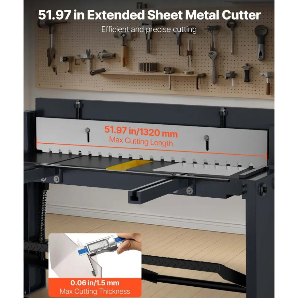 VEVOR Foot Stomp Sheet Metal Shear, 52 in Width Manual Floor Shear, with Soild Steel Frame, Adjustable Blade Gap, Material Stops, Foot-Pedal Control for Cutting Steel, Copper, Rebar, and Aluminum