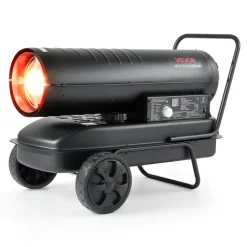VEVOR Forced Air Kerosene Heater, 125000 BTU Diesel Torpedo Space Heater, for Garage, Warehouse, Workshop, Job Site, Construction, Flexible Move with Wheels & Thermostat Control, Carbon Steel, Black