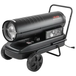 VEVOR Forced Air Kerosene Heater, 125000 BTU Diesel Torpedo Space Heater, for Garage, Warehouse, Workshop, Job Site, Construction, Flexible Move with Wheels & Thermostat Control, Carbon Steel, Black