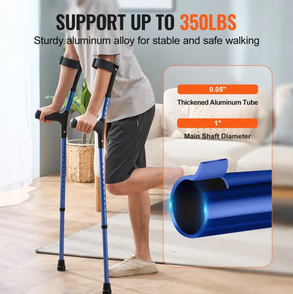 VEVOR Forearm Crutches for Adults, 11-Level Height Adjustable Walking Crutches with 4-Level Upper Cuff, Lightweight Aluminum Medical Support Crutches for Leg Injury Surgery Disabled, 1 Pair (350LBS)