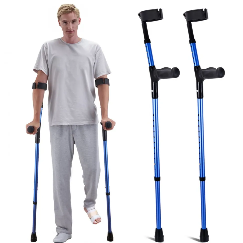 VEVOR Forearm Crutches for Adults, 11-Level Height Adjustable Walking Crutches with 4-Level Upper Cuff, Lightweight Aluminum Medical Support Crutches for Leg Injury Surgery Disabled, 1 Pair (350LBS)