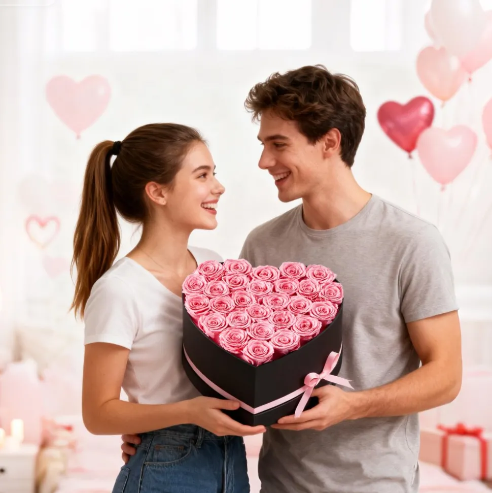 VEVOR Forever Flowers, 27 Preserved Roses in a Heart Shape Box, Eternal Flowers Immortal Bouquet Birthday Present for Women Her Wife Mothers, Anniversary, Valentine's Day,Christmas, Pink
