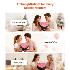 VEVOR Forever Flowers, 27 Preserved Roses in a Heart Shape Box, Eternal Flowers Immortal Bouquet Birthday Present for Women Her Wife Mothers, Anniversary, Valentine's Day,Christmas, Pink