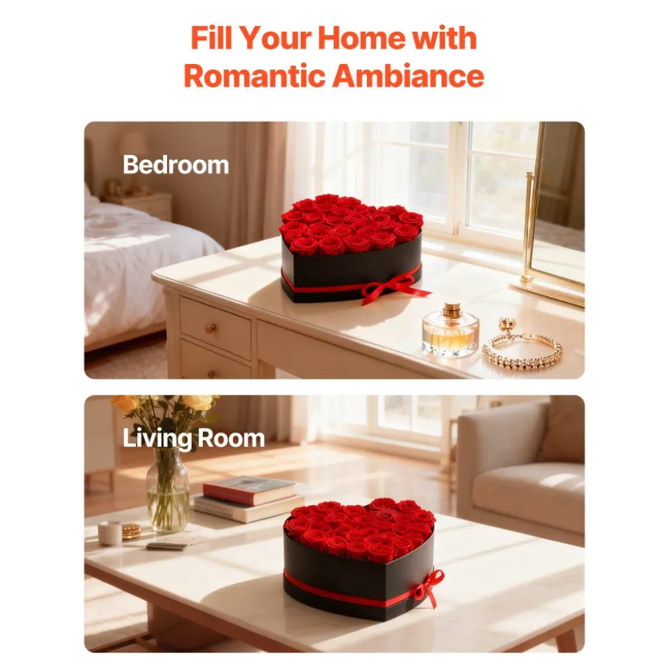 VEVOR Forever Flowers, 27 Preserved Roses in a Heart Shape Box, Eternal Flowers Immortal Bouquet Birthday Present for Delivery Prime Women Her Wife Mothers, Anniversary, Valentine's Day,Christmas, Red