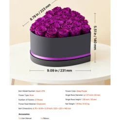 VEVOR Forever Flowers, 27 Preserved Roses in Heart Shape Box, Eternal Flowers Immortal Bouquet Birthday Present for Women Her Wife Mothers, Anniversary, Valentine's Day,Christmas, Purple