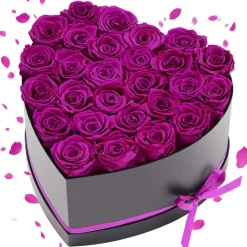 VEVOR Forever Flowers, 27 Preserved Roses in Heart Shape Box, Eternal Flowers Immortal Bouquet Birthday Present for Women Her Wife Mothers, Anniversary, Valentine's Day,Christmas, Purple