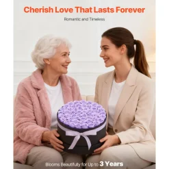 VEVOR Forever Flowers, 50 Preserved Roses in a Box, Eternal Flowers Immortal Bouquet Birthday Present for Women Her Wife Mothers, Anniversary, Valentine's Day,Christmas, Lavender Purple