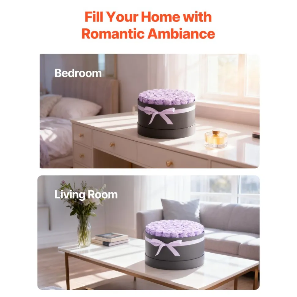 VEVOR Forever Flowers, 50 Preserved Roses in a Box, Eternal Flowers Immortal Bouquet Birthday Present for Women Her Wife Mothers, Anniversary, Valentine's Day,Christmas, Lavender Purple